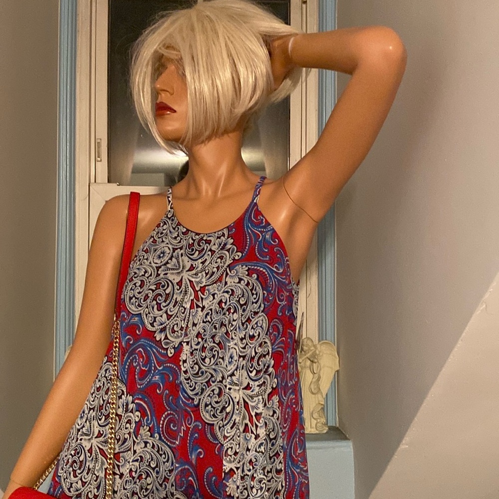 SUMMER DRESS by INC STRAPPY RED, WHITE & BLUE Hi Lo Lined Slip on NWT - Picture 7 of 8